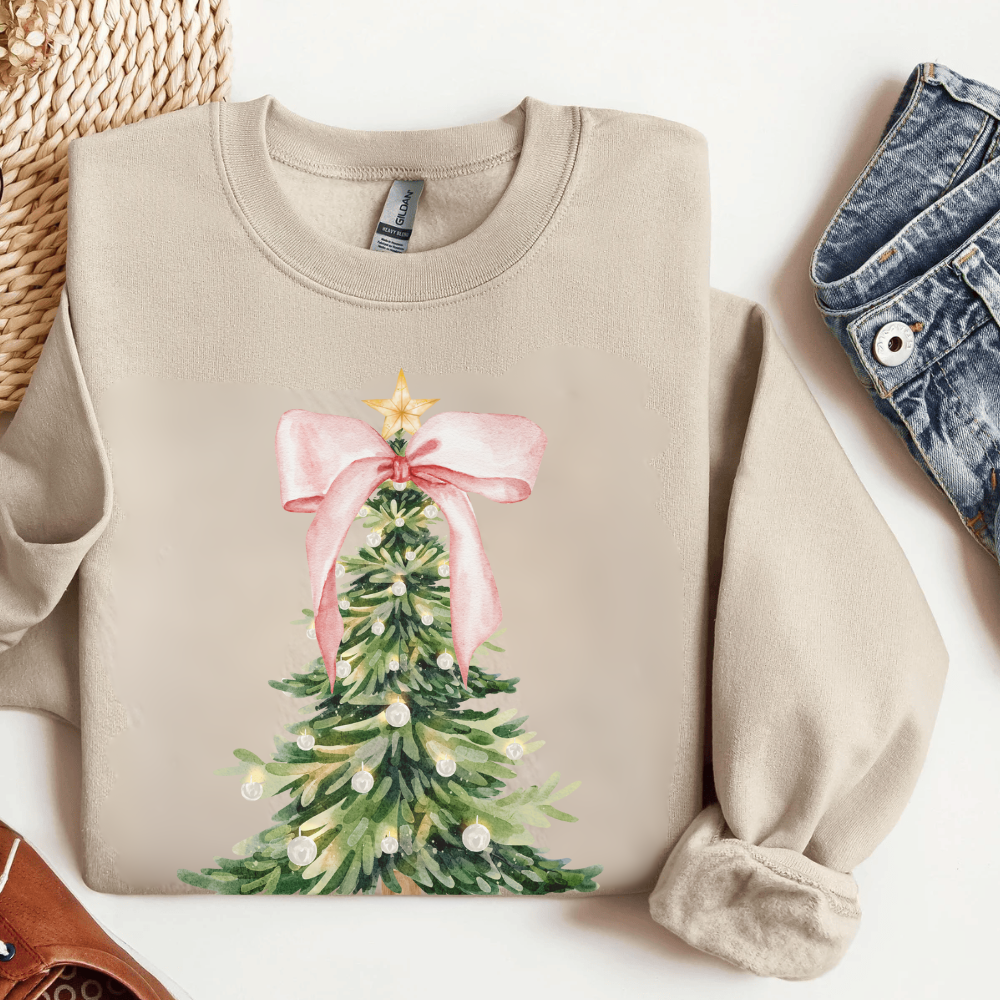 Pink Christmas Tree Bow T-shirt | Sweatshirt